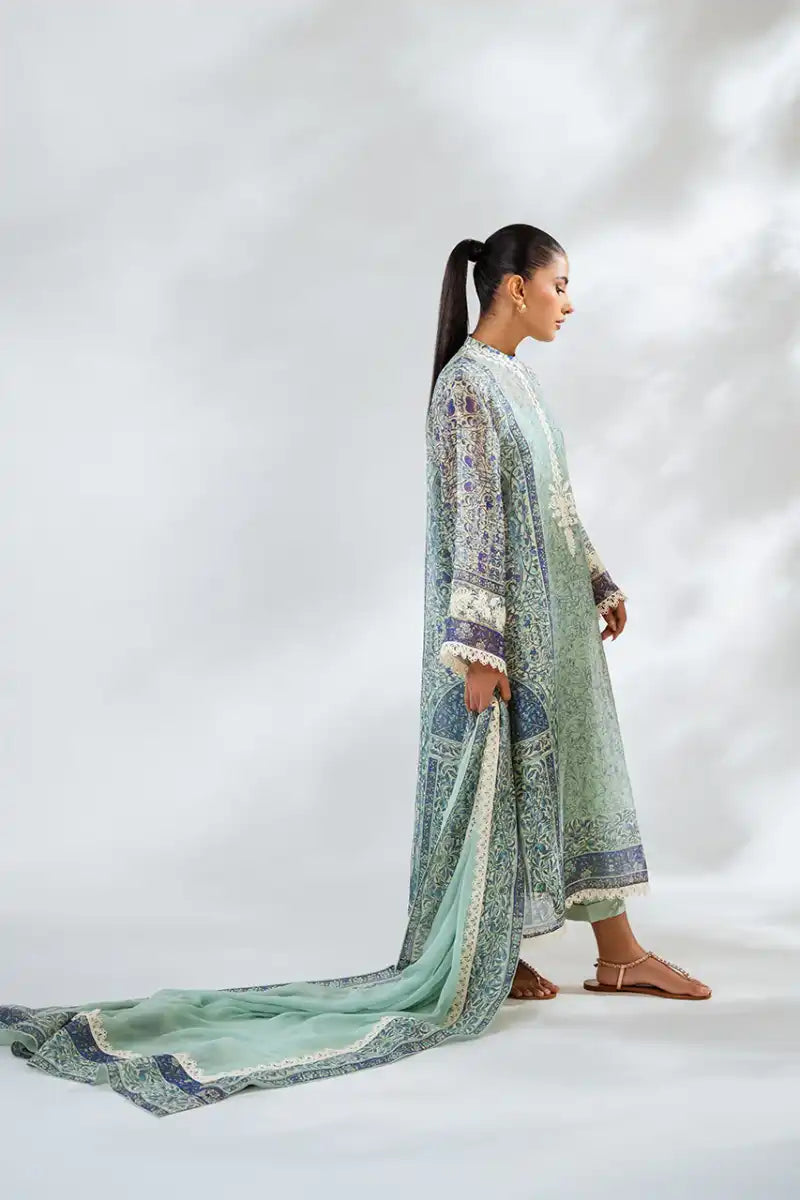 Sania Maskatiya - Rasha - CottonNet, PureRawsilk, Chiffon - Mint - Shirt, Culottes, Dupatta & Slip - 4 Piece