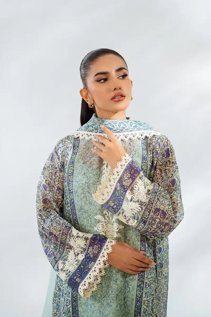 Sania Maskatiya - Rasha - CottonNet, PureRawsilk, Chiffon - Mint - Shirt, Culottes, Dupatta & Slip - 4 Piece