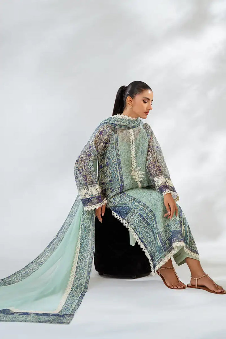 Sania Maskatiya - Rasha - CottonNet, PureRawsilk, Chiffon - Mint - Shirt, Culottes, Dupatta & Slip - 4 Piece