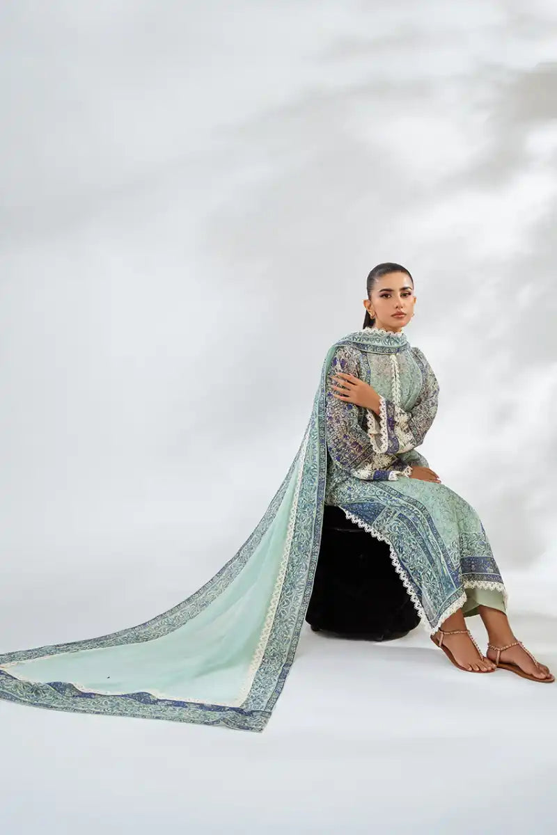 Sania Maskatiya - Rasha - CottonNet, PureRawsilk, Chiffon - Mint - Shirt, Culottes, Dupatta & Slip - 4 Piece