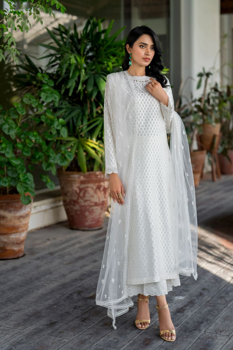 Natasha Kamal - Roman - white - Embroidered Silk - 3 Piece