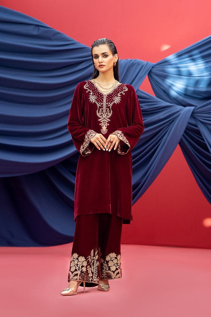 Fozia Khalid - Azara - Velvet - Maroon - 3 Piece - Studio by TCS