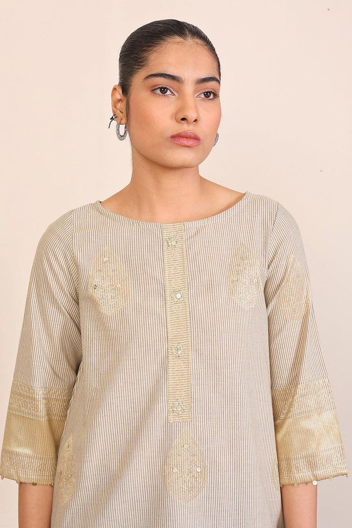 Generation - Peacock Kurta - Beige - Jacquard - 1 Piece