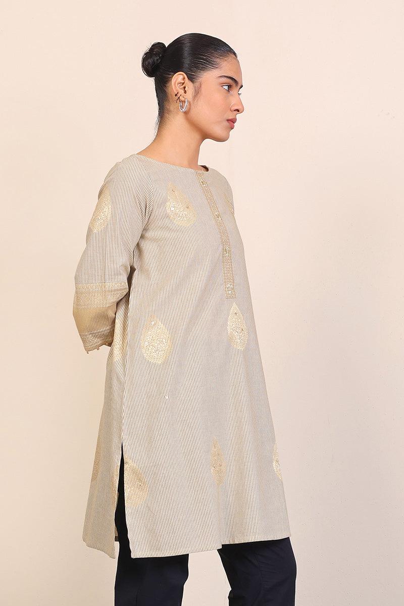 Generation - Peacock Kurta - Beige - Jacquard - 1 Piece