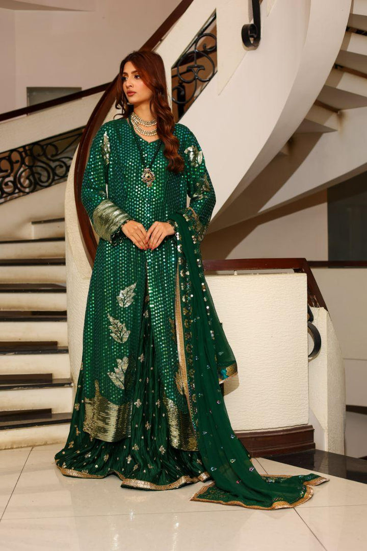 Huma Adnan - Shangrilla - Chiffon - Green - 3 Piece