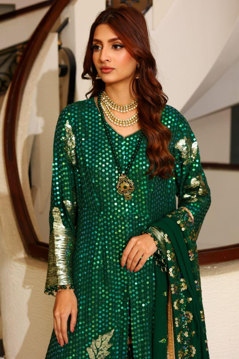 Huma Adnan - Shangrilla - Chiffon - Green - 3 Piece