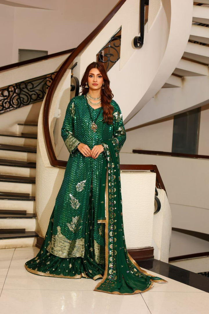 Huma Adnan - Shangrilla - Chiffon - Green - 3 Piece