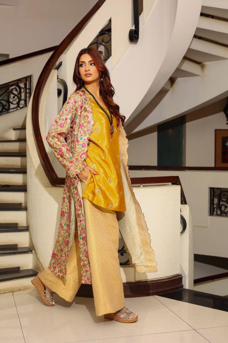 Huma Adnan - Sherin - Chiffon - Beige - 2 Piece