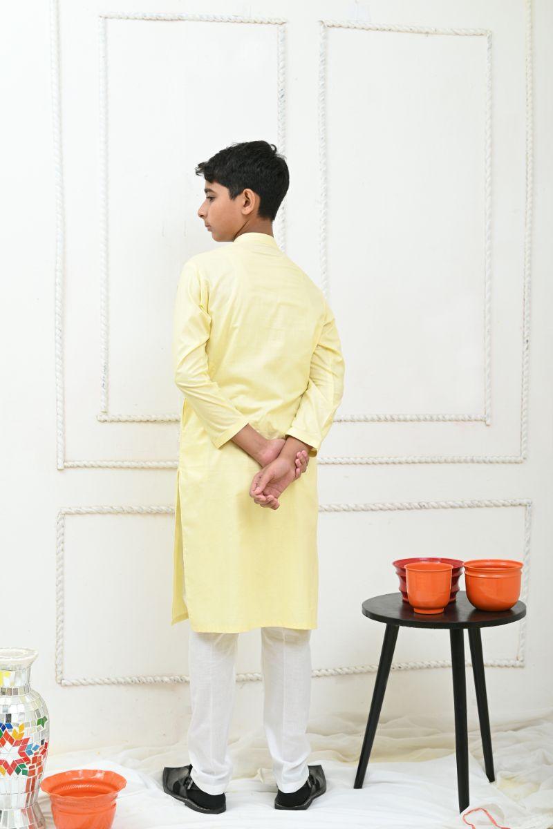 Mom4Little - Powder Yellow - kurta & pajama - Cotton - 2 Piece - M4L-14