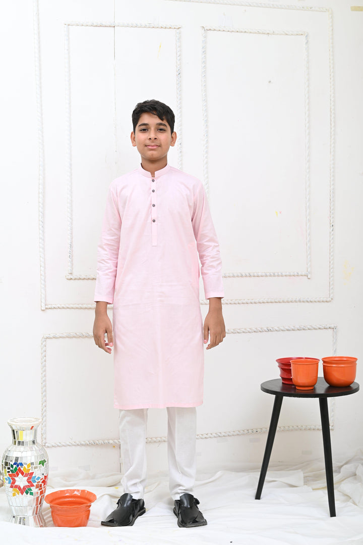 Mom4Little - Pastel Pink Kurta and White Pajama