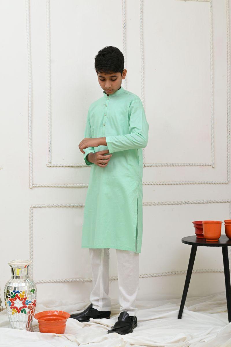 Mom4Little - Sea Green - kurta & pajama - Cotton - 2 Piece - M4L-11