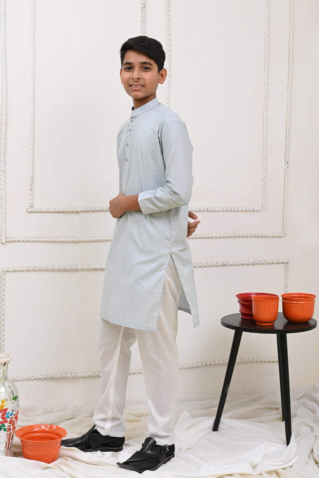 Mom4Little -Light Blue and white Kurta Pajama