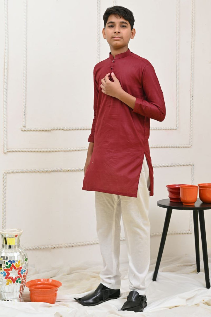 Mom4Little Maroon and White Kurta Pajama