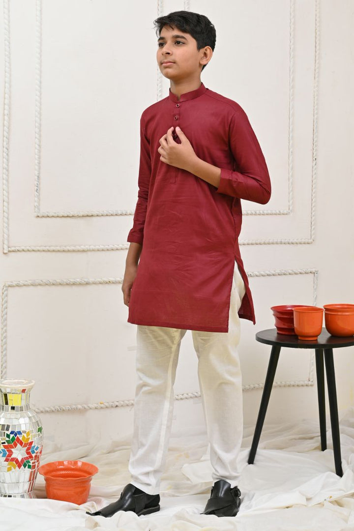 Mom4Little Maroon and White Kurta Pajama