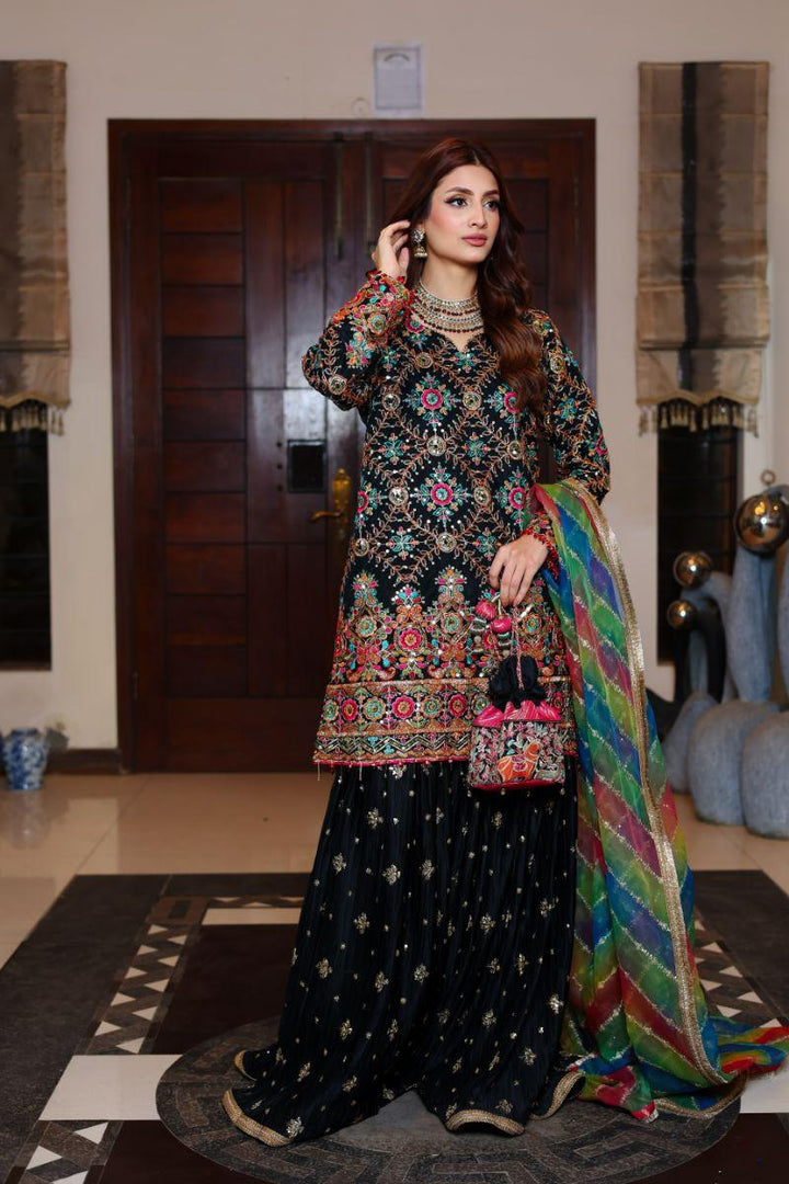 Huma Adnan - Sitara - Organza - Black - 3 Piece