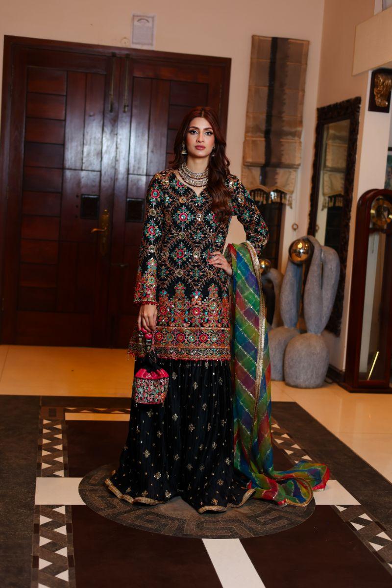 Huma Adnan - Sitara - Organza - Black - 3 Piece