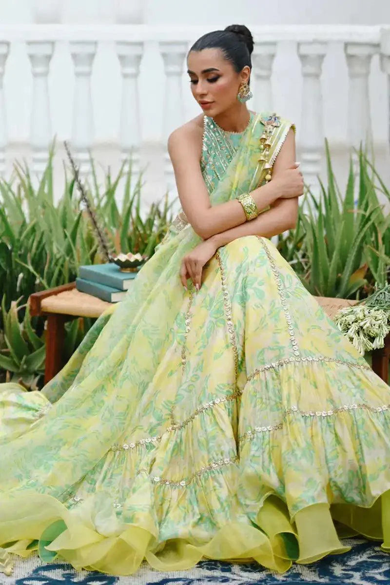 Sania Maskatiya - Neha - Lehnga Choli - Khaadi Silk - Mint Green & Lemon Yellow