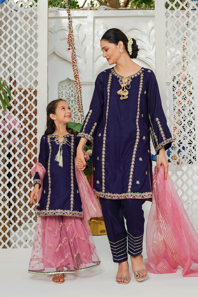 Modest - Gulnoor - Blue - Rawsilk - Womens 3 Piece Suit