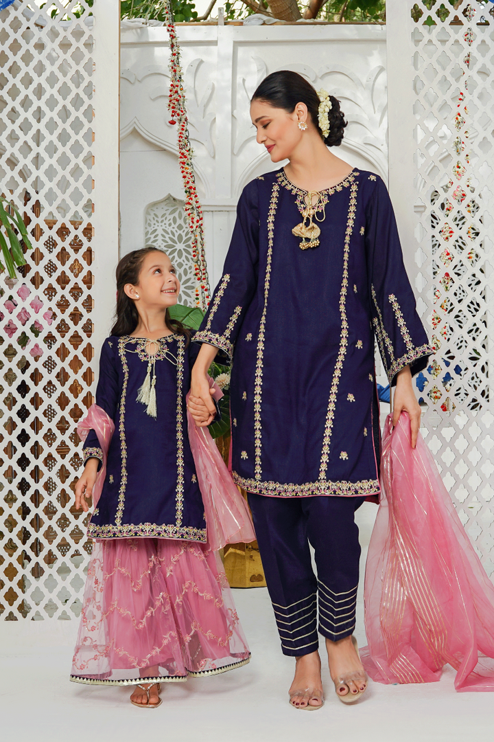 Modest - Gulnoor - Blue - Rawsilk - Womens 3 Piece Suit