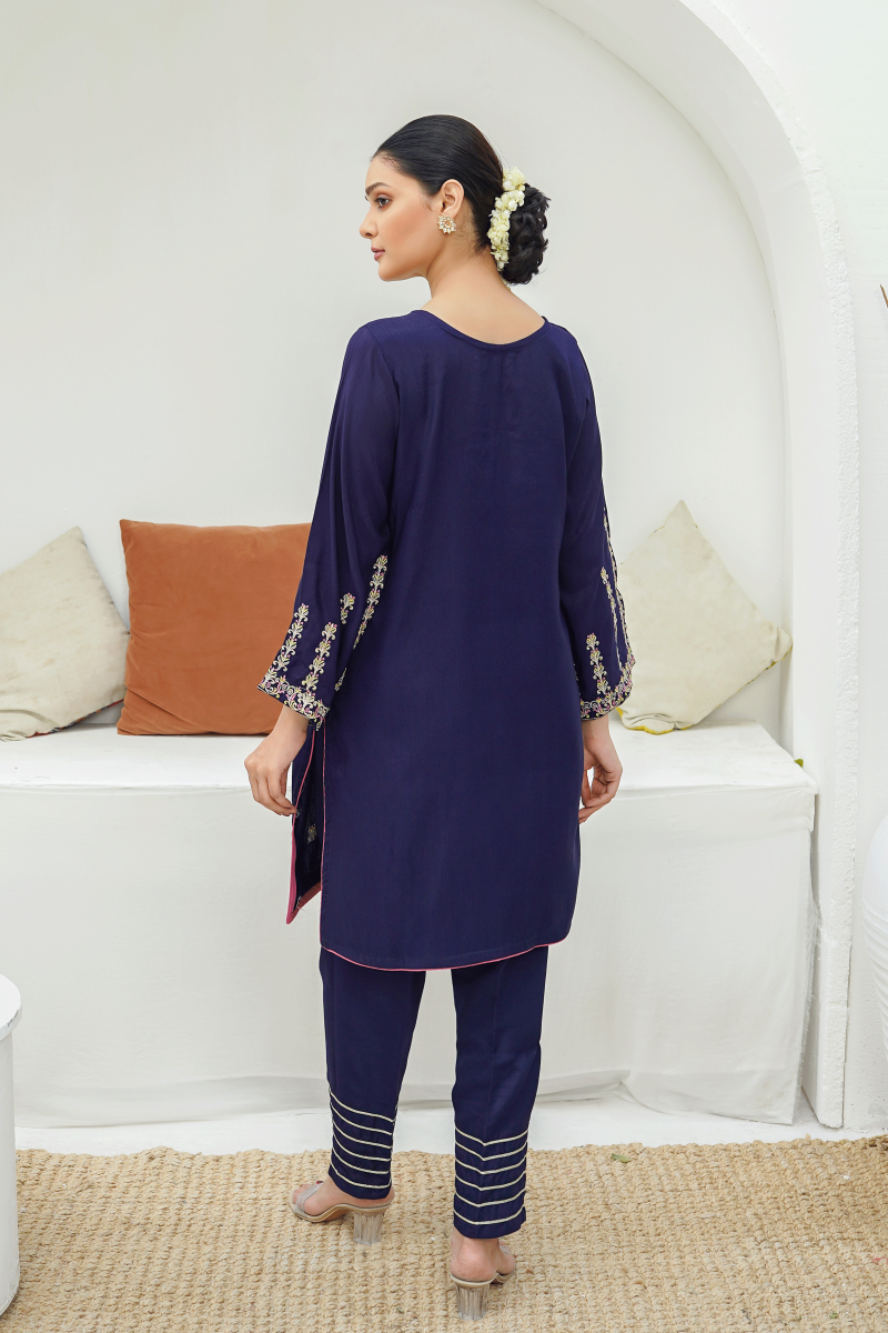 Modest - Gulnoor - Blue - Rawsilk - Womens 3 Piece Suit