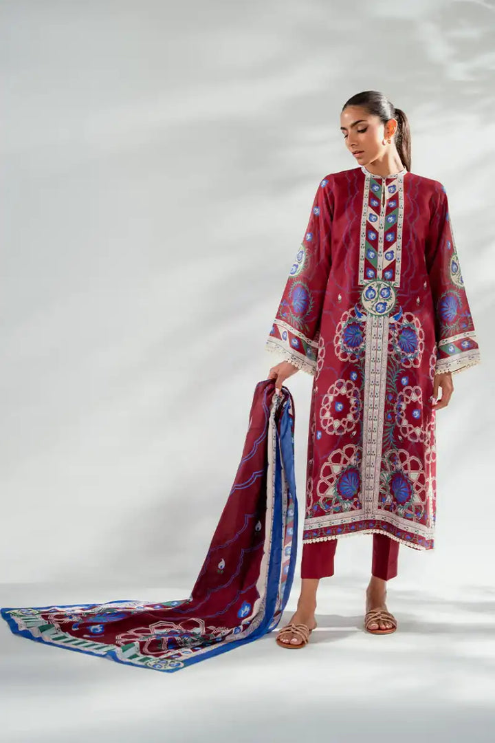 Sania Maskatiya - Samaya (A) - Pure Rawsilk, KhaddiSilk & MediumSilk - Crimson - Shirt, Trouser & Dupatta  - 3 Piece