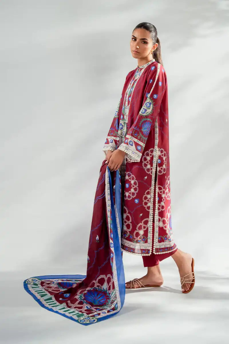 Sania Maskatiya - Samaya (A) - Pure Rawsilk, KhaddiSilk & MediumSilk - Crimson - Shirt, Trouser & Dupatta  - 3 Piece