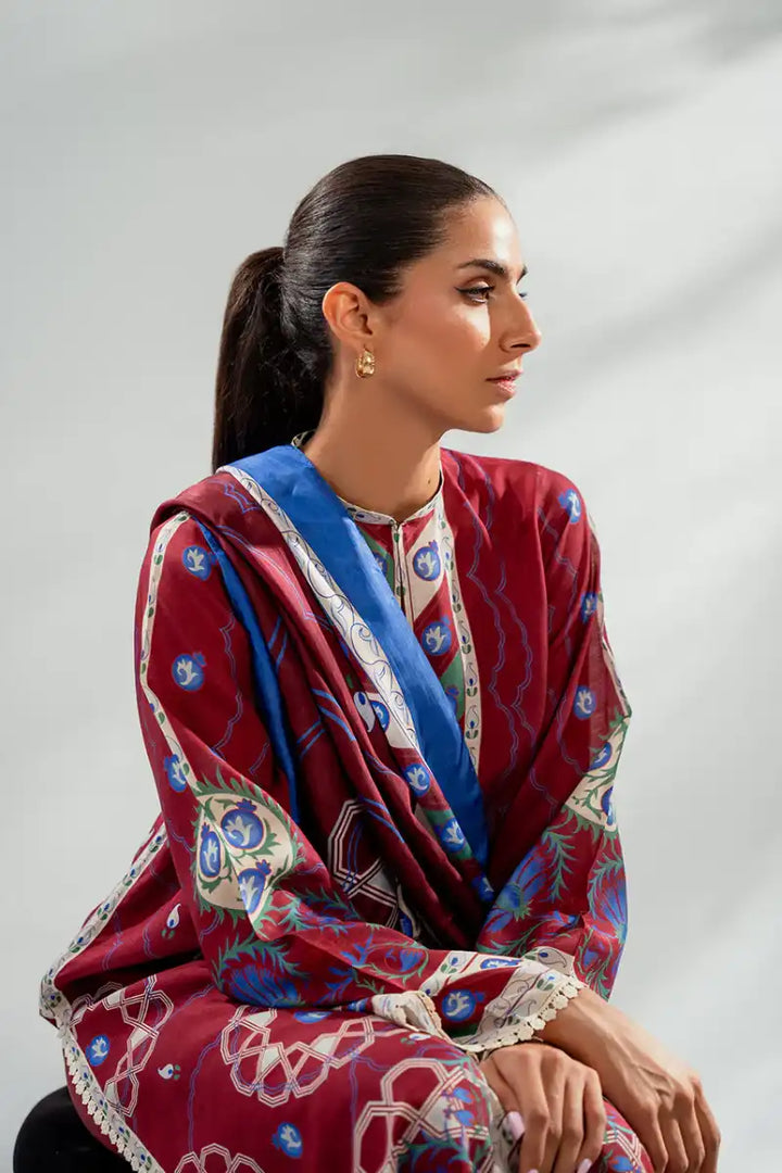 Sania Maskatiya - Samaya (A) - Pure Rawsilk, KhaddiSilk & MediumSilk - Crimson - Shirt, Trouser & Dupatta  - 3 Piece