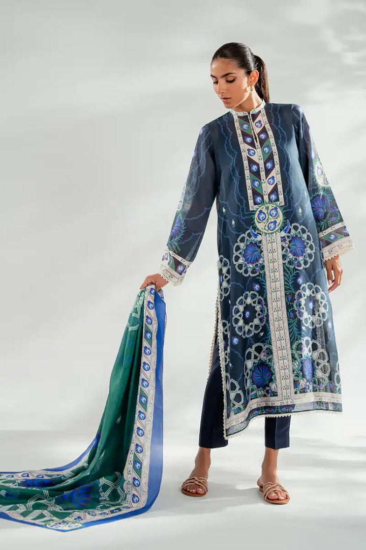 Sania Maskatiya - Samaya (B) - Pure Rawsilk, KhaddiSilk & MediumSilk - Midnight Blue - Shirt, Trouser & Dupatta  - 3 Piece