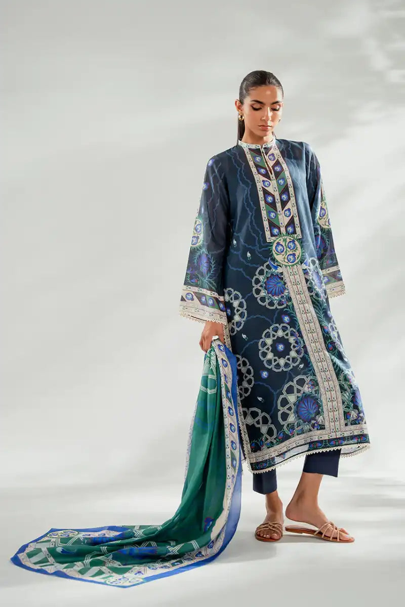 Sania Maskatiya - Samaya (B) - Pure Rawsilk, KhaddiSilk & MediumSilk - Midnight Blue - Shirt, Trouser & Dupatta  - 3 Piece