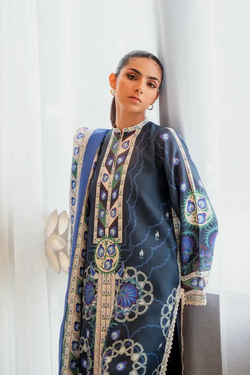 Sania Maskatiya - Samaya (B) - Pure Rawsilk, KhaddiSilk & MediumSilk - Midnight Blue - Shirt, Trouser & Dupatta  - 3 Piece