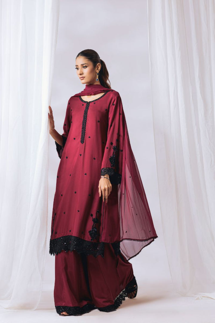 Khayal by Shaista Hasan - Scarlet beauty - Pure Georgette - 3 Piece