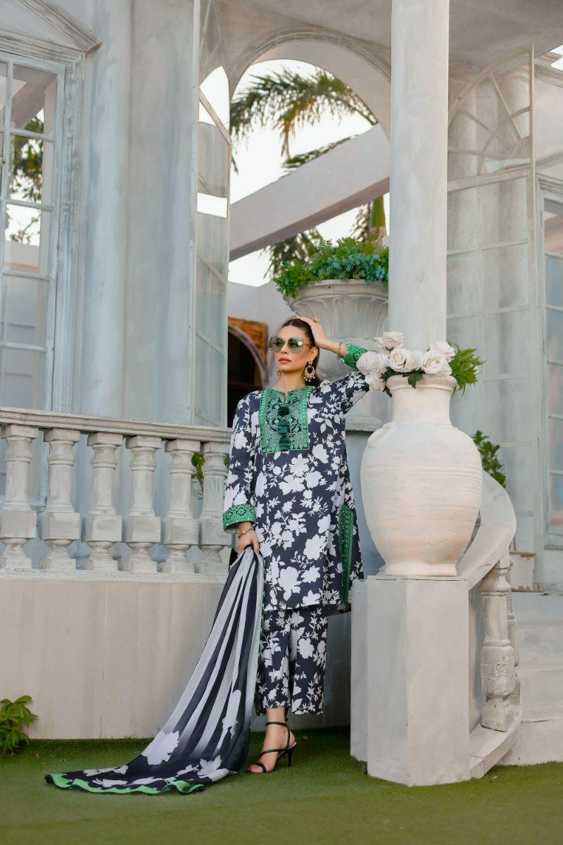 Reema Ahsan - Seline - Lawn & Silk - Black&white - 3 Piece