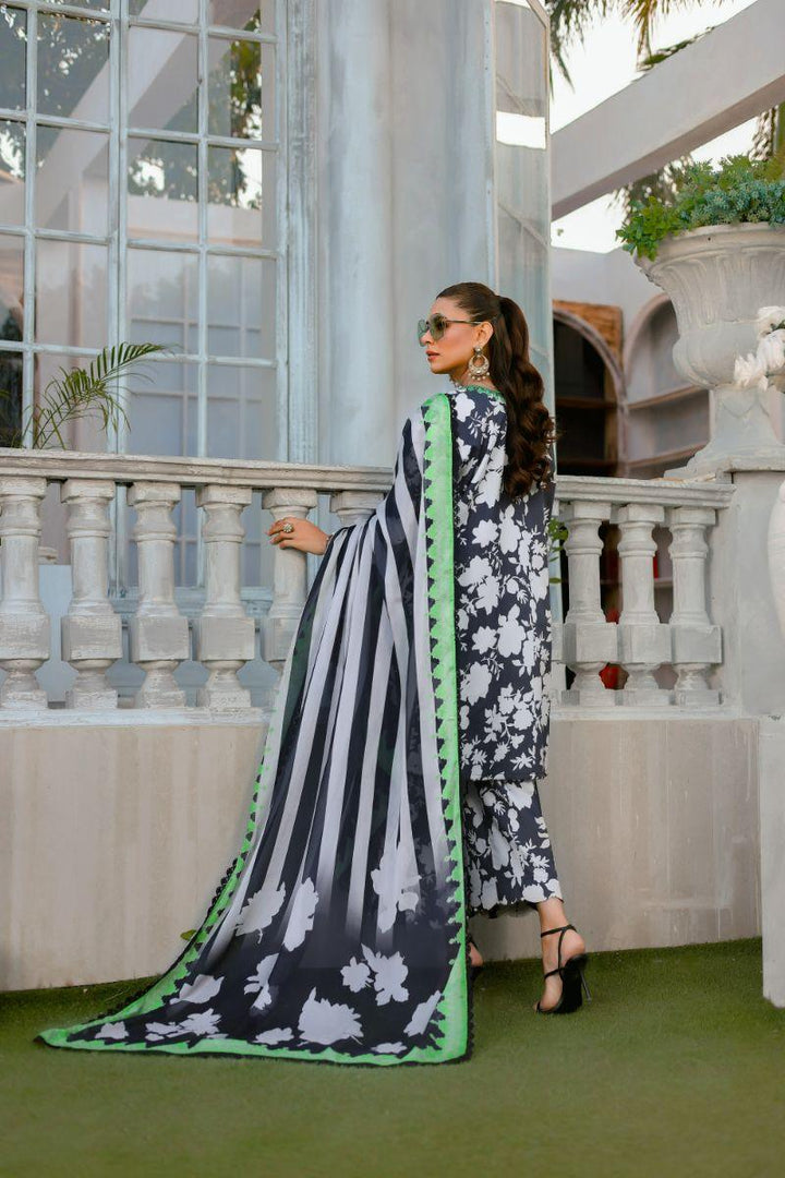 Reema Ahsan - Seline - Lawn & Silk - Black&white - 3 Piece