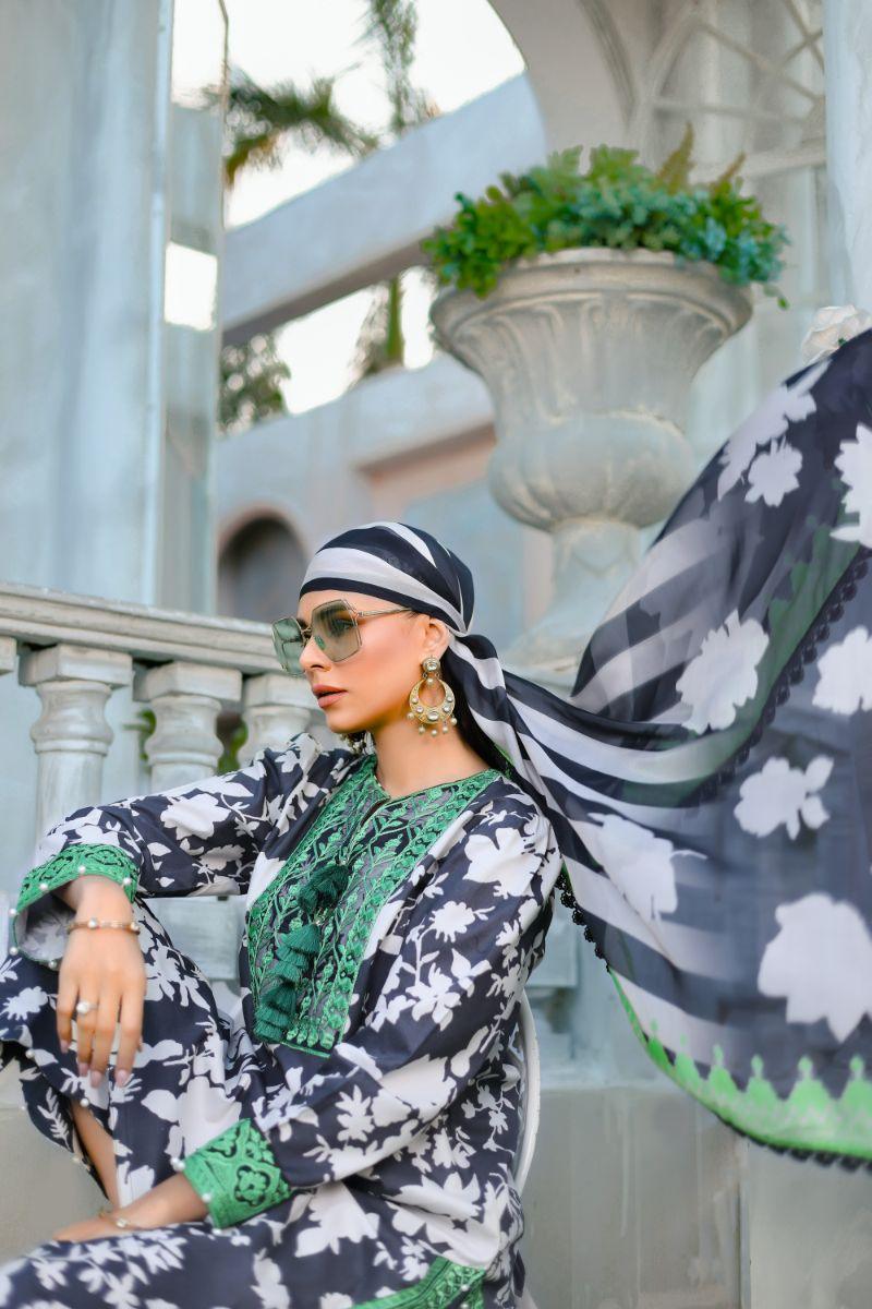 Reema Ahsan - Seline - Lawn & Silk - Black&white - 3 Piece