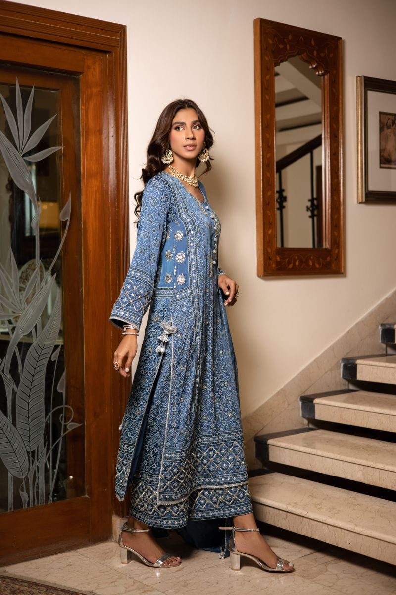 Shehrnaz - SHK-1211 - Shezray - Blue - Satin - 3 Piece - Studio by TCS