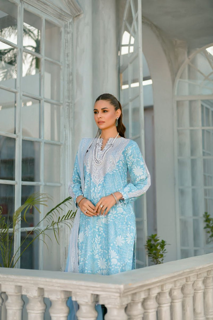 Reema Ahsan - Sibel  - Lawn & Chiffon - Ice blue  - 3 Piece