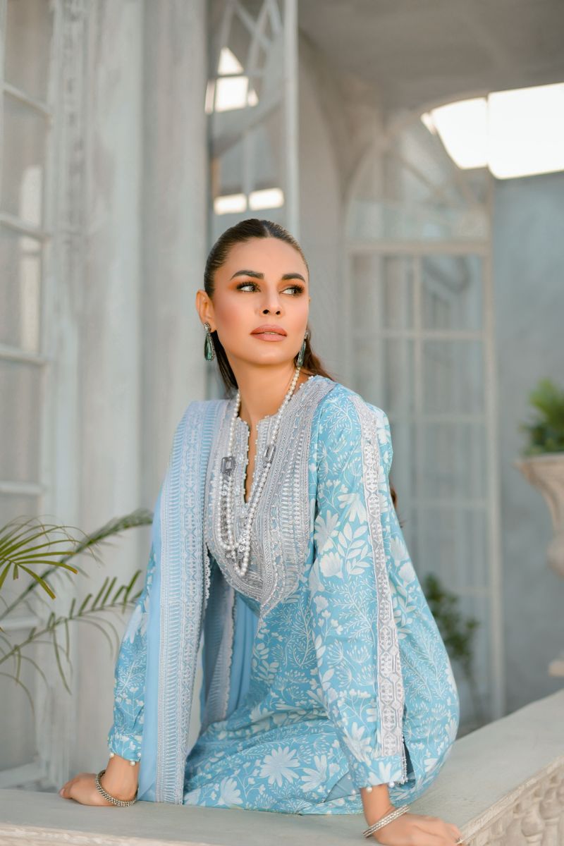 Reema Ahsan - Sibel  - Lawn & Chiffon - Ice blue  - 3 Piece