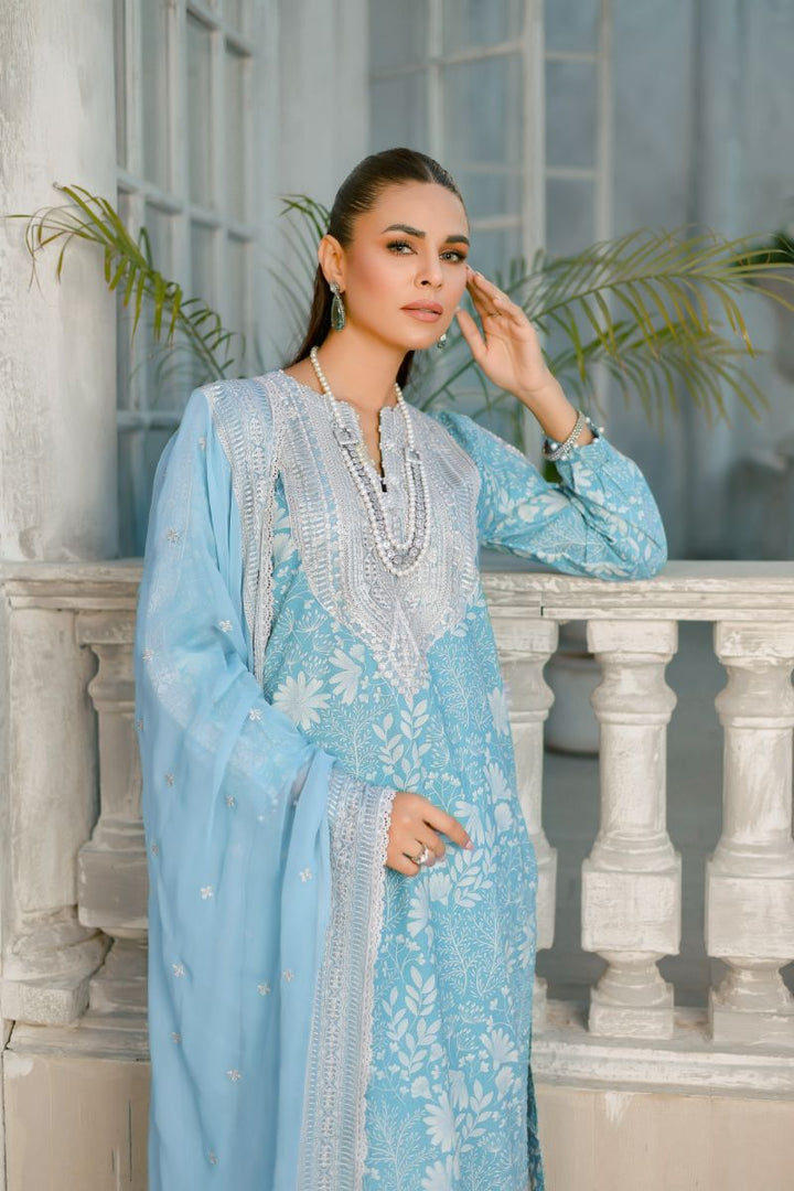 Reema Ahsan - Sibel  - Lawn & Chiffon - Ice blue  - 3 Piece