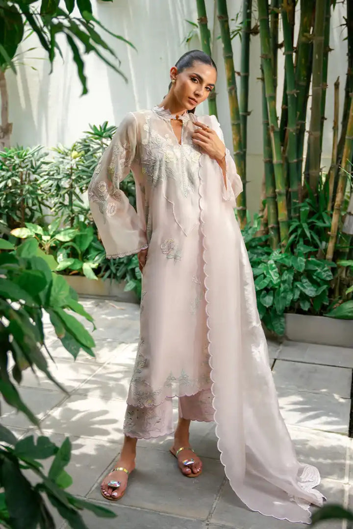 Sania Maskatiya - Soraya - Pure Rawsilk, Organza - Pale Pink - Shirt , Dupatta & Culottes - 3 Piece