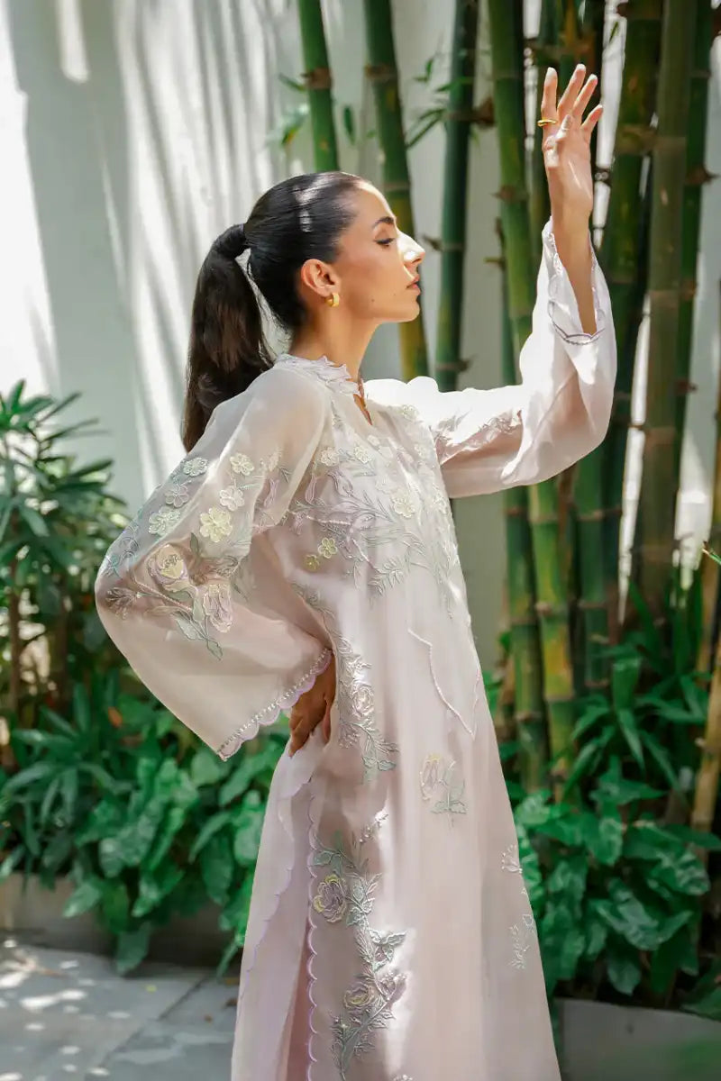 Sania Maskatiya - Soraya - Pure Rawsilk, Organza - Pale Pink - Shirt , Dupatta & Culottes - 3 Piece