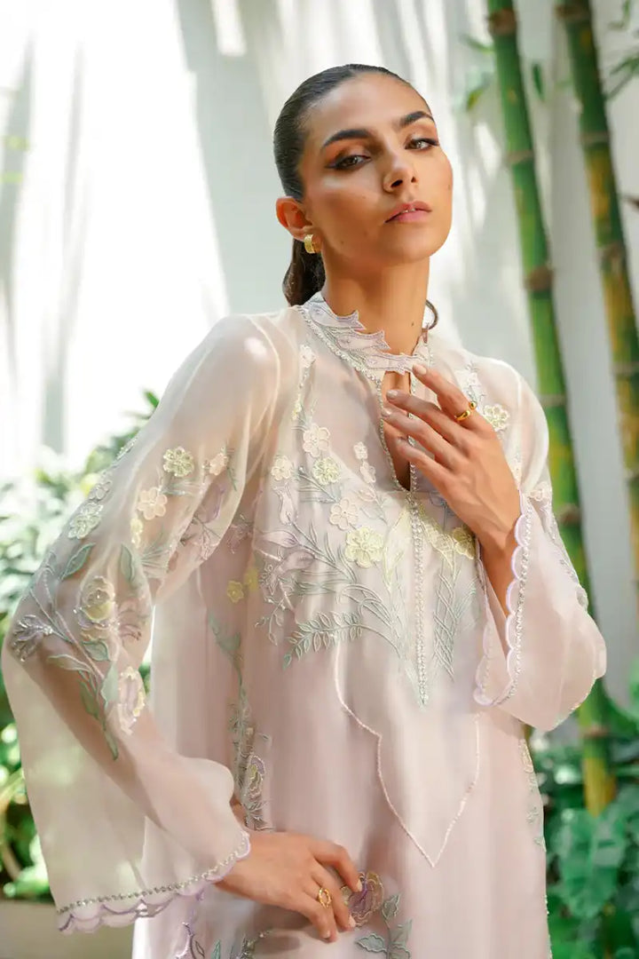 Sania Maskatiya - Soraya - Pure Rawsilk, Organza - Pale Pink - Shirt , Dupatta & Culottes - 3 Piece