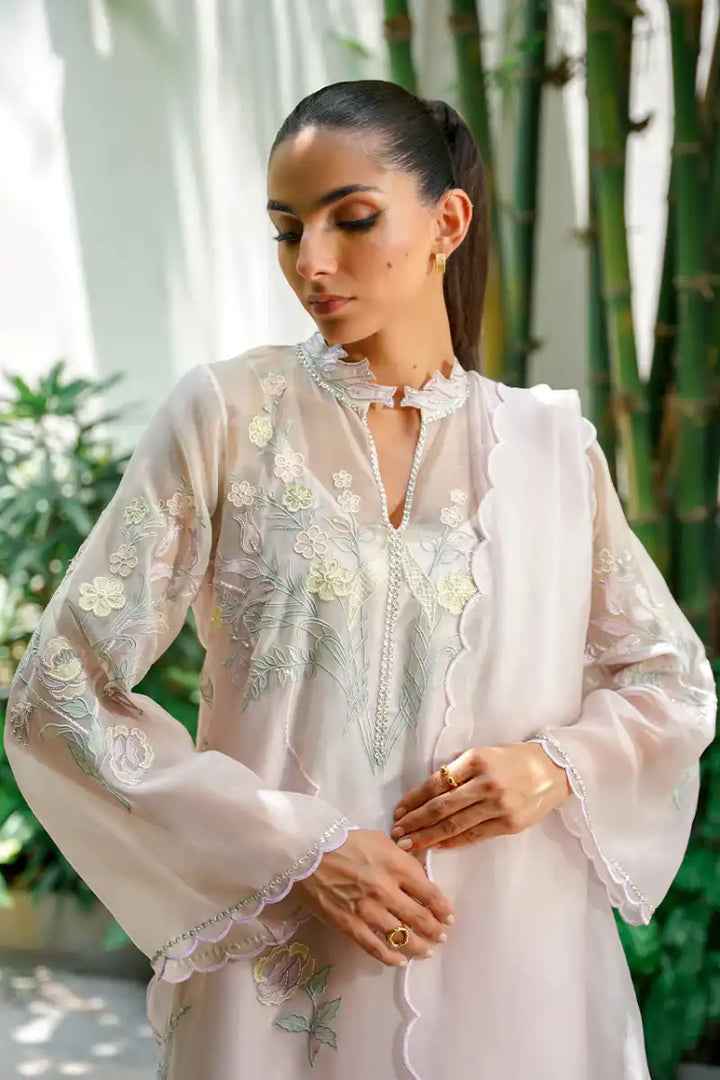 Sania Maskatiya - Soraya - Pure Rawsilk, Organza - Pale Pink - Shirt , Dupatta & Culottes - 3 Piece