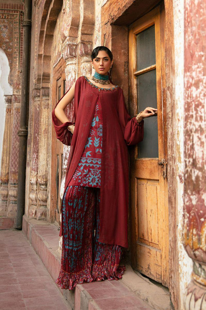 Nilofer Shahid - Talia - Maansi - Maroon & Blue - Georgette Chiffon - 4 Piece