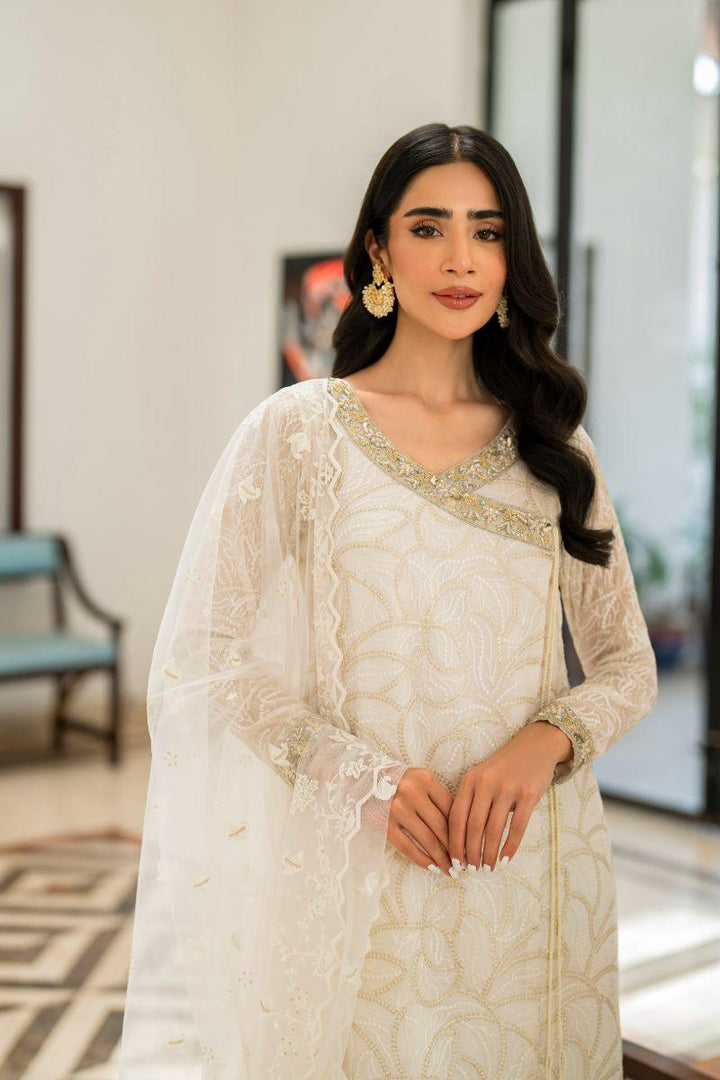 Natasha Kamal - Teya - white angrakha - Embroidered Chiffon lined with crepe de chin - 3 Piece