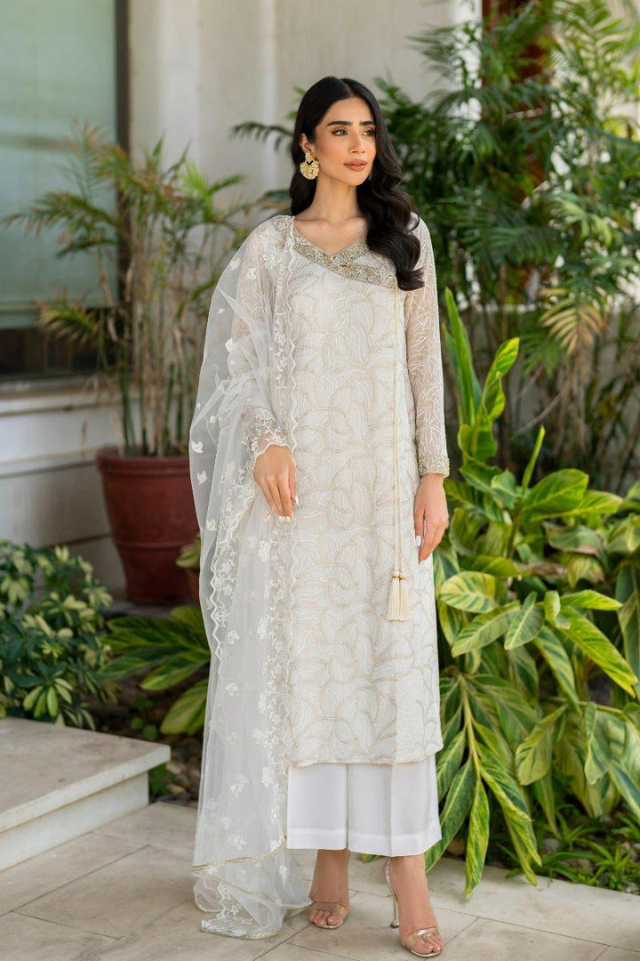 Natasha Kamal - Teya - white angrakha - Embroidered Chiffon lined with crepe de chin - 3 Piece