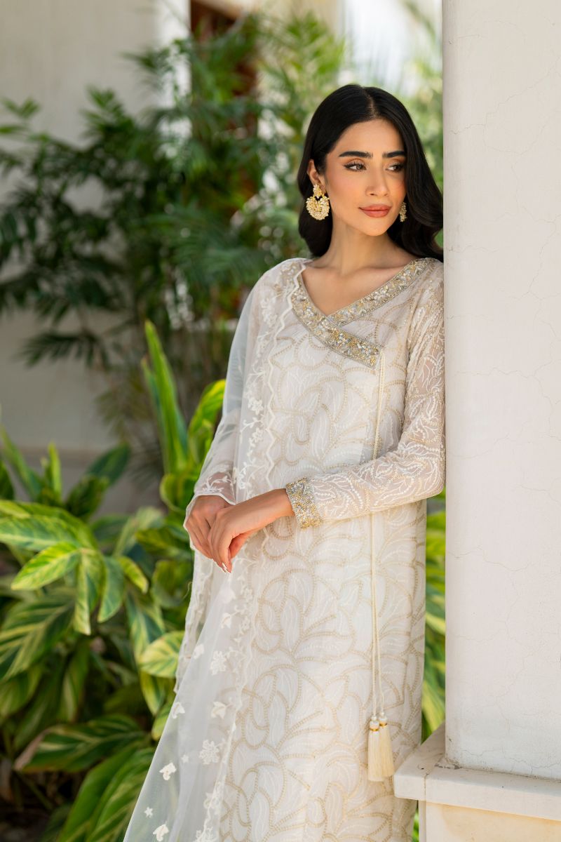 Natasha Kamal - Teya - white angrakha - Embroidered Chiffon lined with crepe de chin - 3 Piece