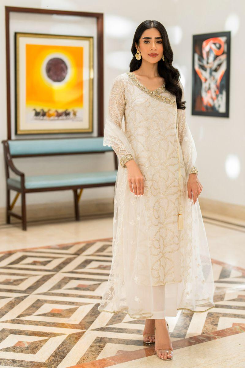 Natasha Kamal - Teya - white angrakha - Embroidered Chiffon lined with crepe de chin - 3 Piece