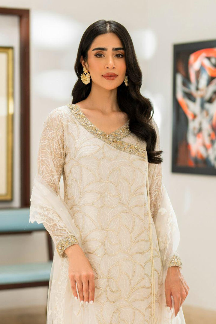 Natasha Kamal - Teya - white angrakha - Embroidered Chiffon lined with crepe de chin - 3 Piece