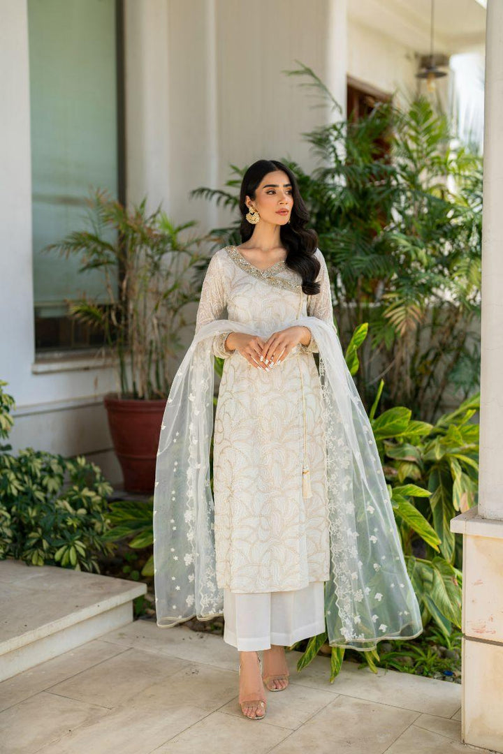 Natasha Kamal - Teya - white angrakha - Embroidered Chiffon lined with crepe de chin - 3 Piece