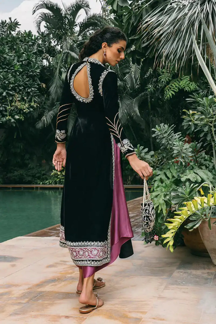 Sania Maskatiya - Thalia - Velvet & Charmeuse - ebony - Trouser & Jacket - 2 Piece